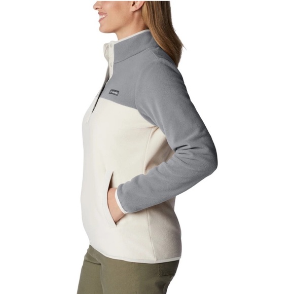 Columbia Chalk City Gray Heather Fleece Half Snap Jacket Medium - Picture 3 of 10